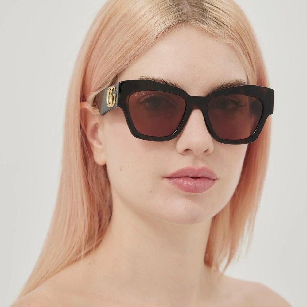 NEW GG1422S 003 GUCCI SUNGLASSES SQUARE WOMEN BROWN EYEWEAR - Picture 4 of 5